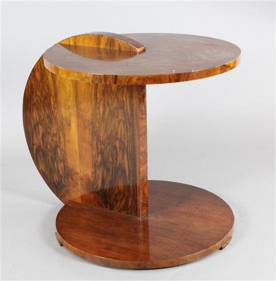 A Continental Art Deco walnut occasional table, W.2ft 4in. H.2ft 4in.